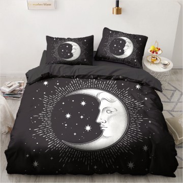 3D Black Quilt/Duvet Cover Set Comforter Case Pillow Shams King Queen Full Twin Size Bedding Set Magic Moon God Home Textile