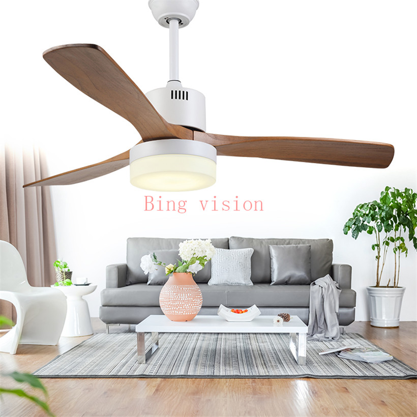 American industrial wind ceiling fan light Nordic wood ceiling fan 220v with remote control dimming LED ceiling fan light