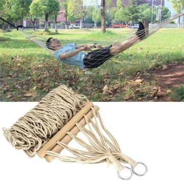 Portable White Hammock Travel Mesh Net Hanging Bed Outdoor Solid Wood Swing Camping Hammocks Leisure Hiking Accessories