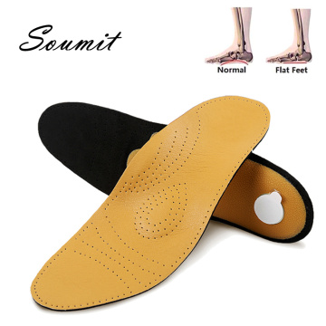 Soumit Leather Orthopedic Insoles with Massage High Arch Supports for Flat Foot Reduce Pain Footbeds Inlegzolen Shoes Insole Pad