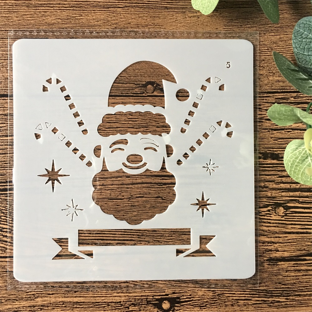 9Pcs 13cm Christmas Santa Clause Reindeer Snow DIY Layering Stencils Painting Scrapbook Coloring Embossing Decorative Template