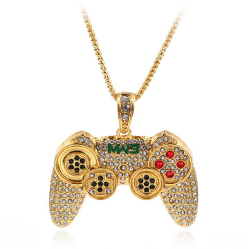 Hip Hop Game Machine Handle Necklace Pendant Mens Full Crystal Long Chain Necklace Fashion Game Controller Necklace Jewelry