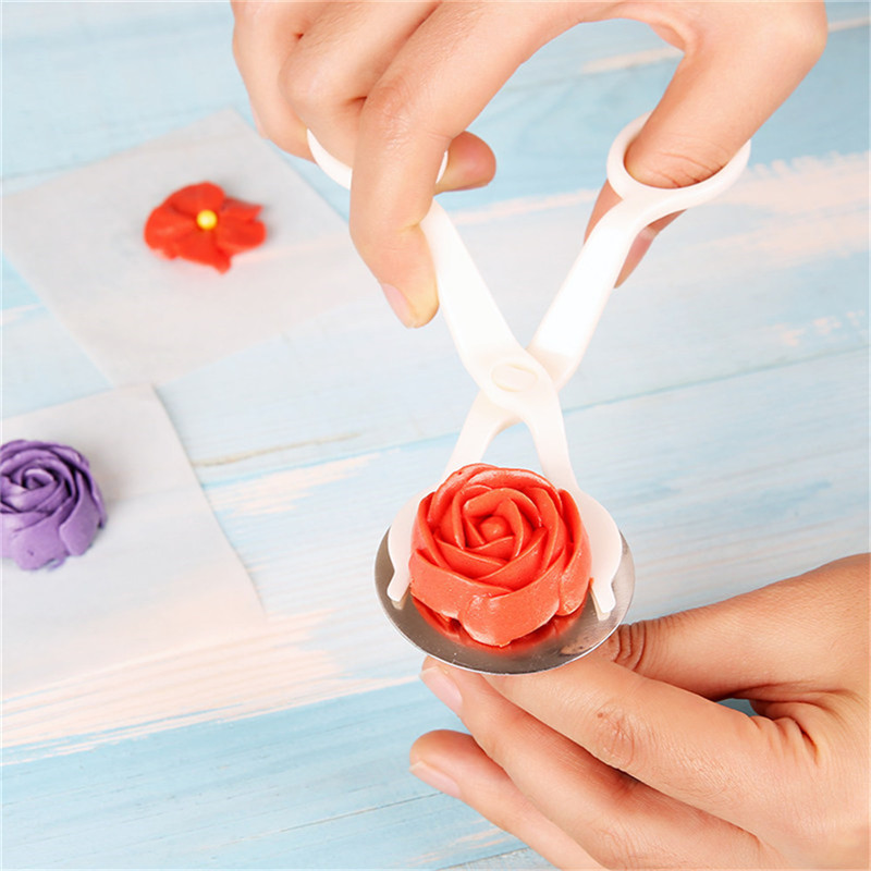 TTLIFE 2Pcs Piping Flower Scissors Nail Safety Rose Decor Lifter Fondant Cake Decorating Tray Cream Transfer Baking Pastry Tools