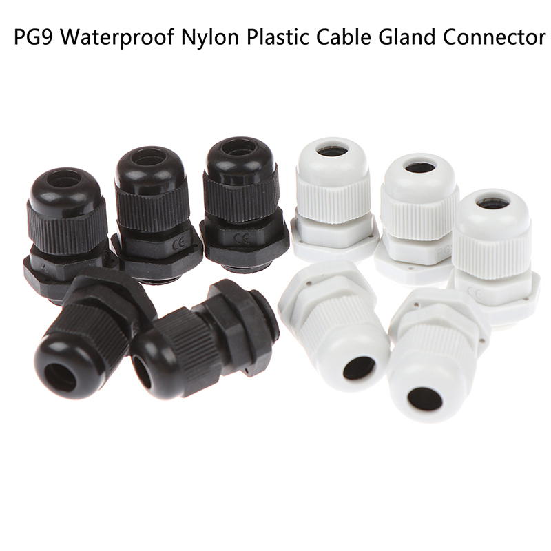5pcs PG9 Waterproof Nylon Plastic Cable Gland Connector For 4-8mm Wire Cable