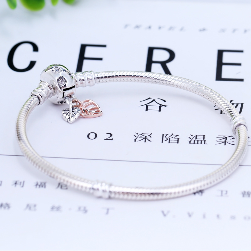 New Original Silver Color Blue Bright Star Butterfly Hard Snake Chain Bead Charms Basic Bracelet Bangle Women DIY Jewelry Gift