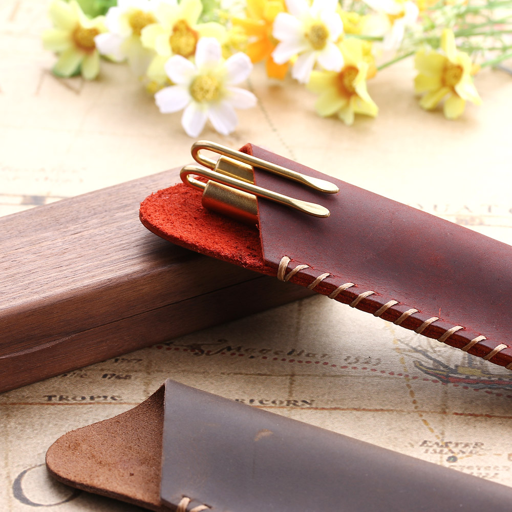 Retro Genuine Leather Pencil Bag, Handmade Fountain Pencil Pen Case Holder, Vintage Style Leather Accessories For Travel Journal