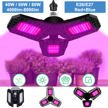 40W/60W/80W Foldable LED Plant Grow Light Bulb Red Blue 4000LM-8000LM IP65 Plants Succulents Vegetables Flowers Growing Lamp D30