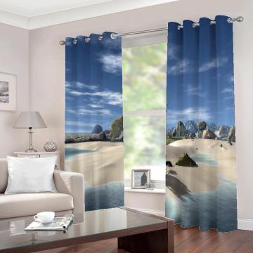 Custom Large Curtains 3D HD Sea View Rock Beach Landscape Background Wall Painting Window Drapes For Living room Bedroom