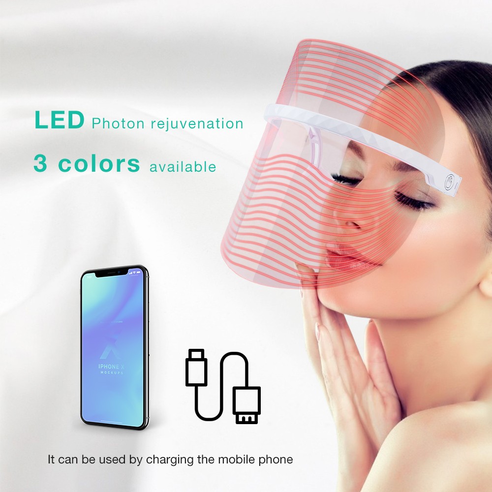 3 Colors LED Light Photon Therapy Face Mask Anti-anging Acne Wrinkle Remover Facial SPA Instrument Treatment Beauty Care Device