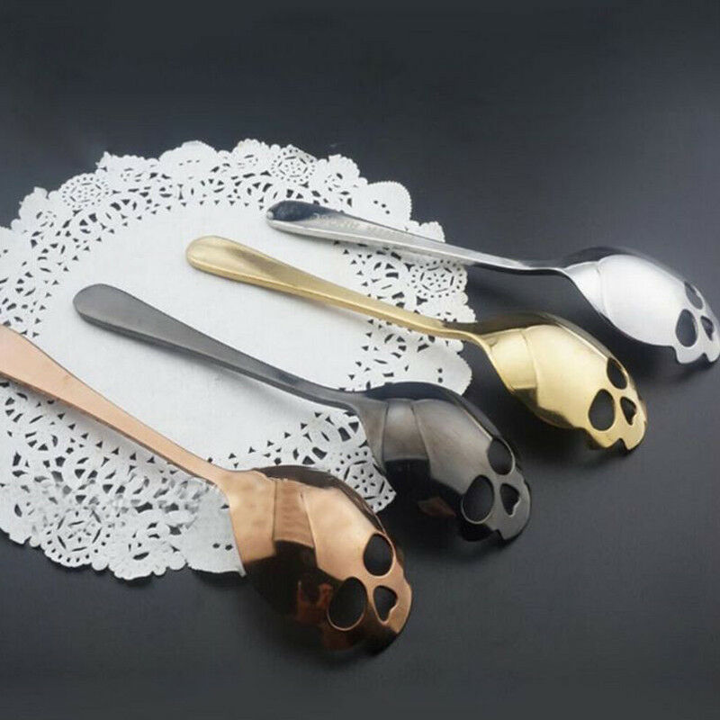 Novelty Spoon Fashion Stainless Steel Skull Shape Coffee Sugar Tableware Kitchen Teaspoon Spoon Dessert Gothic Funny Gift