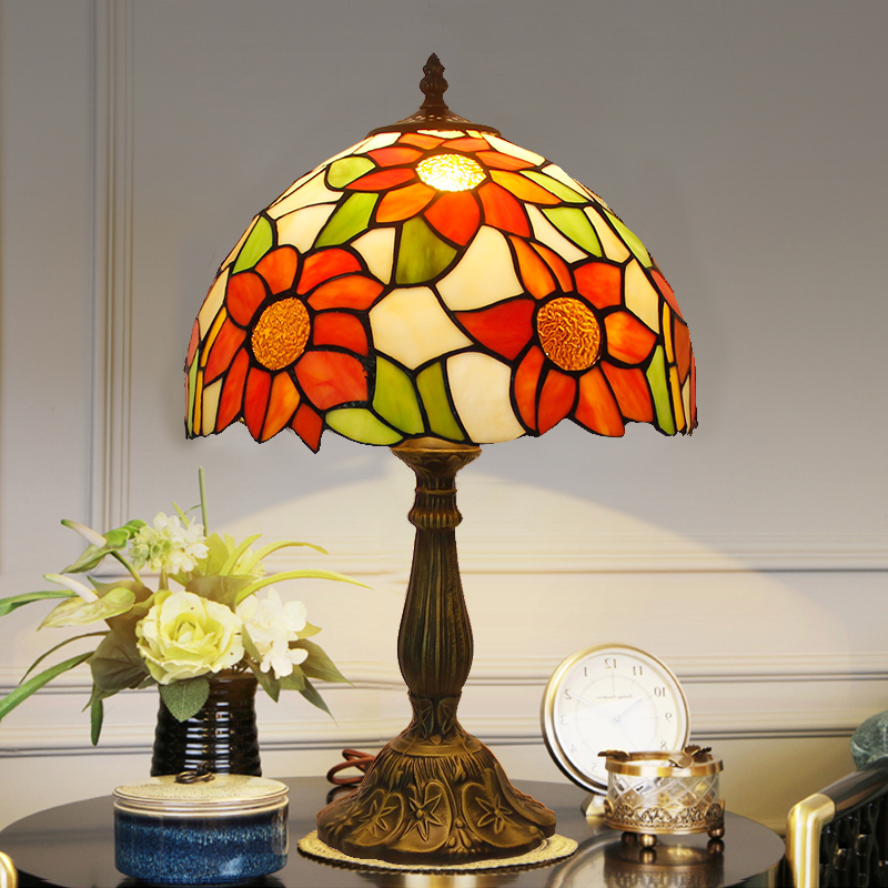 Tiffany Table Lamp European Mediterranean Style Restaurant Bar Cafe Small Colored Glass Bedside Light