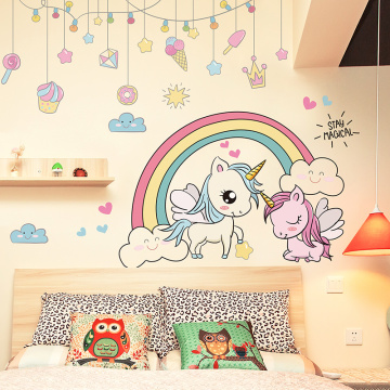 Cartoon Animals Wall Stickers DIY Rainbow Unicorn Horse Wall Decals for Home Kids Rooms Baby Bedroom Decoration