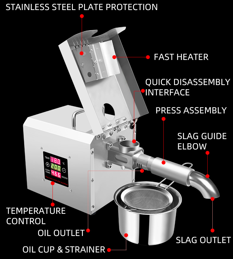 RG309 Intelligent Temperature Control Household Oil Press Hot And Cold Press Linseed Peanut High Power 1500W (max)
