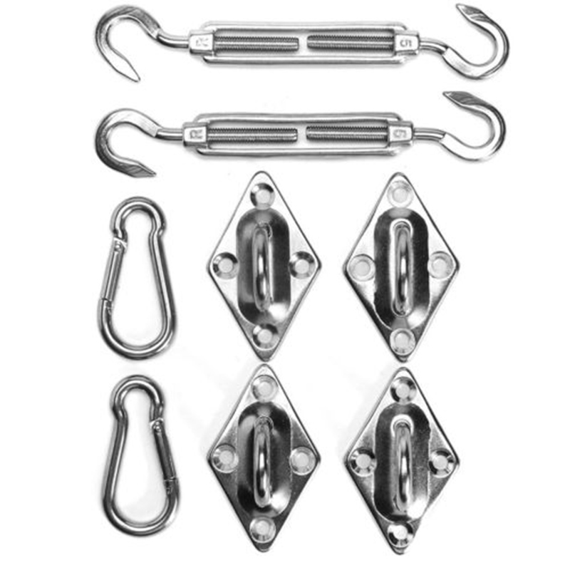 Hot Sell 8 Pieces Silver Stainless Steel Sun Sail Shade Canopy Fixing Fittings Accessory Kit For Shade Sail