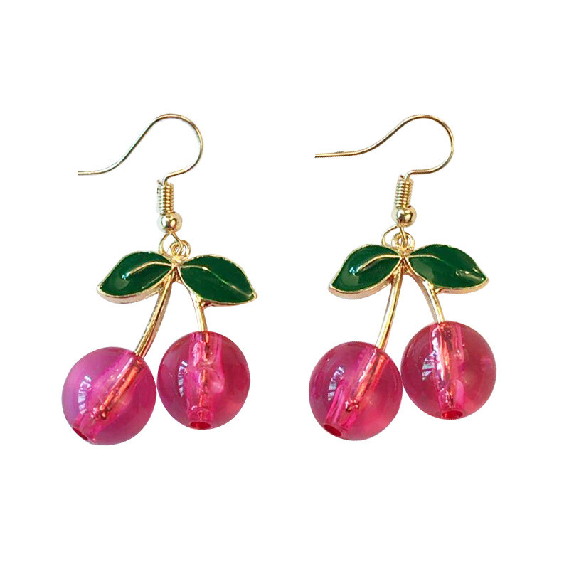 Sweet Fresh Cherry Heart Drop Earrings for Women Cute Fashion Drop Glaze Fruit Cherry Pendant Earrings Girl Female Gifts Jewelry
