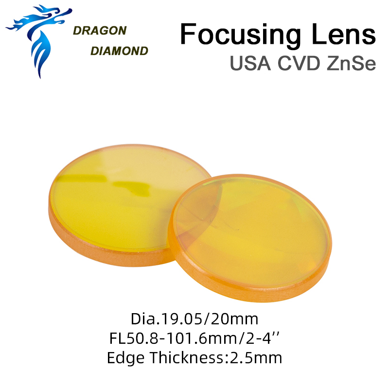 DRAGON DIAMOND II-VI ZnSe Focus Lens Dia.20mm FL 50.8/63.5mm 2.5mm For CO2 Laser Engraving Cutting Machine High Powerful