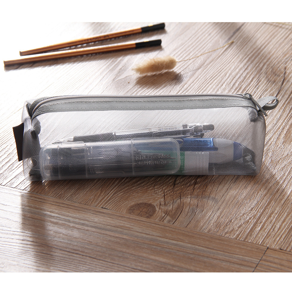 Solid Color Nylon Transparent Mesh Bag Student Stationery Soft Pencil Case Square Black Gray Korean Version of The Pencil Case