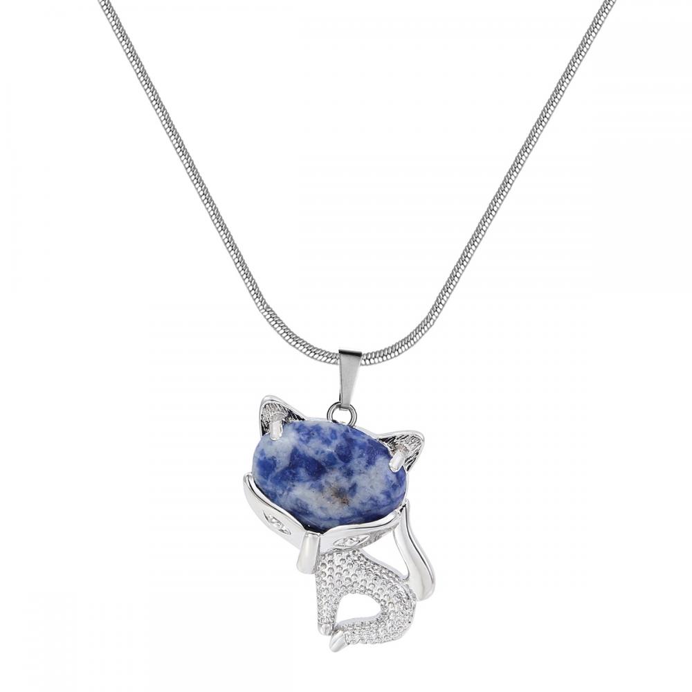 Blue Sandstone Luck Fox Necklace for Women Men Healing Energy Crystal Amulet Animal Pendant Gemstone Jewelry Gifts