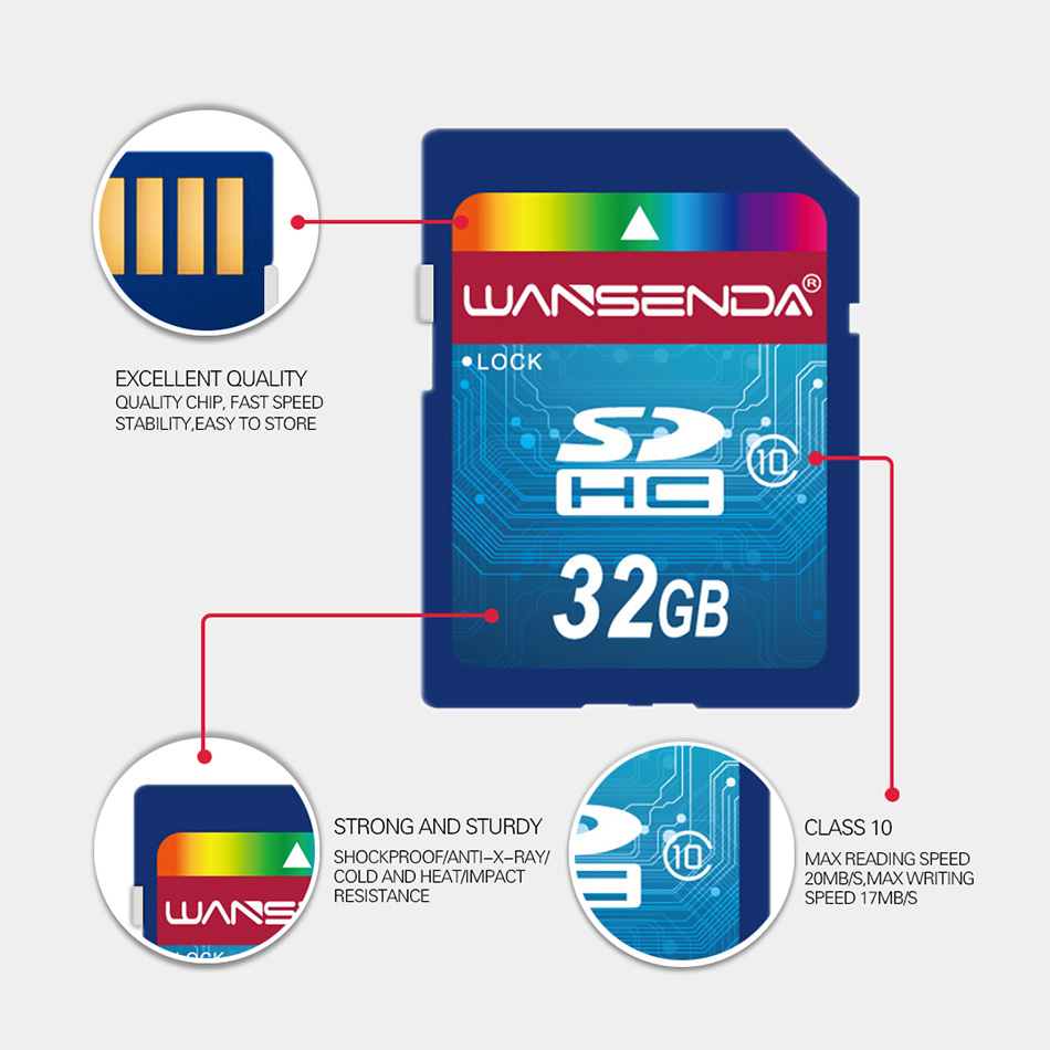 Hot sale Wansenda Full size SD card 64GB 32GB 16GB SDHC Card SD Card flash Memory Card 8GB 4GB universal for digital camera