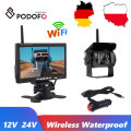 Podofo 7" HD 12V 24V Wireless TFT LCD Vehicle Backup Rear View Camera Monitor Car Charger For Trucks Bus RV Trailer Excavator