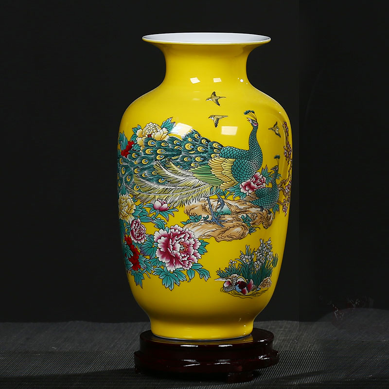 Three-piece Set of Ceramic Vase Jingdezhen Yellow Peacock Porcelain Vase Modern Home Decoration Living Room Flower Arrangement