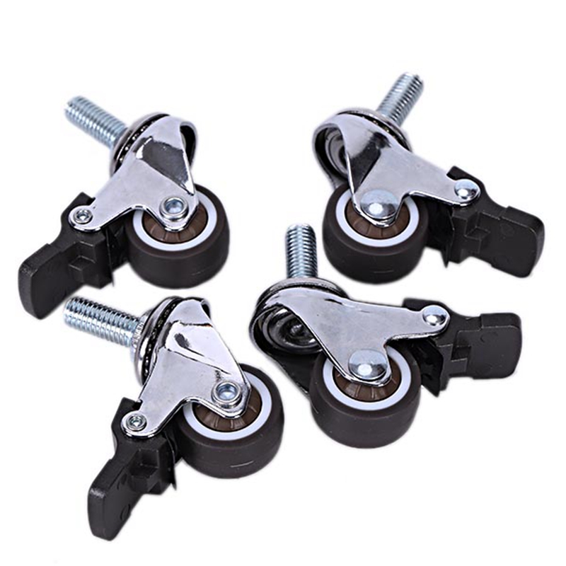4Pcs Mini Small Casters 1 Inch M8X15Mm Tpe Silent Wheels With Brake Universal Casters Wheel For Furniture Bookcase Drawer