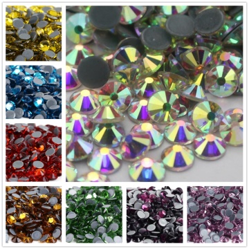 All Sizes Color Crystal AB Glass Glitter Iron On Strass Flat Back Hotfix Rhinestones For Nail Art Sewing & Fabric Decoration