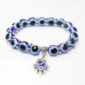 New Fashion Women Acrylic Blue Eye Beads Charms Hand Evil Eye Bracelets