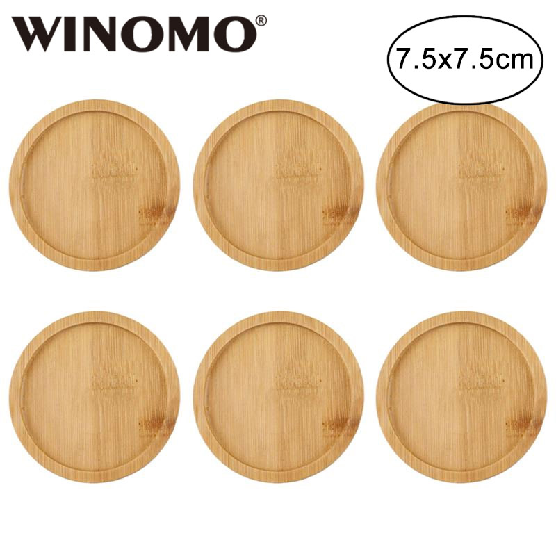 WINOMO 6pcs 7.5x7.5cm Bamboo Round Flower Pot Tray Bonsai Succulent Plant Saucer for Indoor & Outdoor Plants