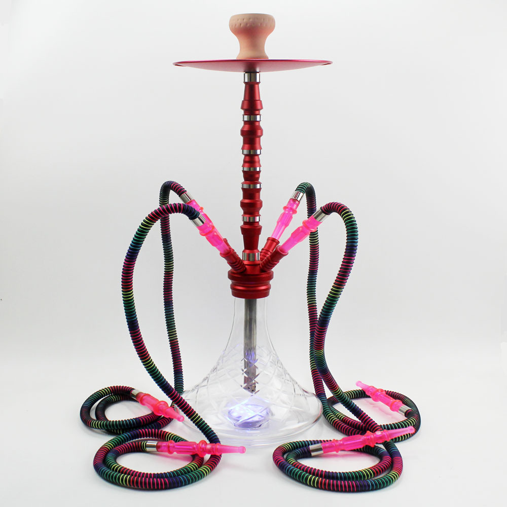 Creative aluminum Four-person Hookah with LED light Hookah Set Shisha Pipes 4 People Share Bowl Pan Complete Set Narguile