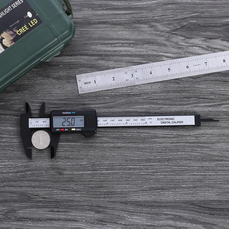 150mm 6inch LCD Digital Ruler Electronic Carbon Fiber Vernier Calipers Gauge Micrometer Measuring Tool Instrument Hand Tools