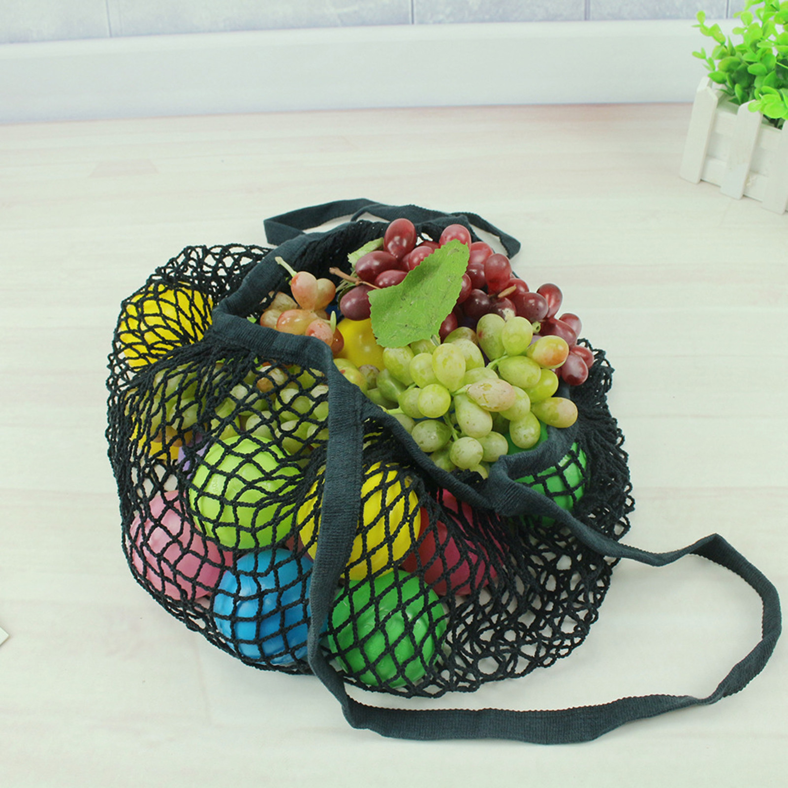Outdoor Portable Reusable Cotton Mesh Net Shopping Bag Fruit Vegetable Foods Grocery Breathable Handbag