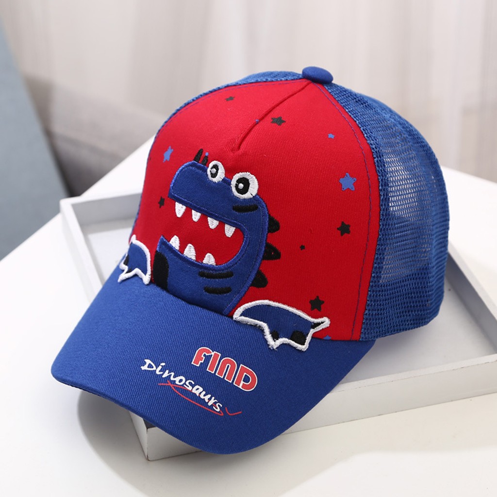 #40 Baby Boy Girl Hats Little Dinosaur Baseball Caps Breathable Mesh Cap Summer New Children's Sun Hat Korean Cute Kid Snapback