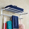 40/50/60cm Space Aluminum Double Towel Rack With 5 Hooks Foldable Towel Kitchen Bathroom Shelves WWO66