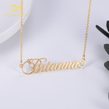 Personalized Gold Stainless Steel Name Necklace With Iced Out Custom Cursive Font Nameplate Necklace Christmas Gifts For Women