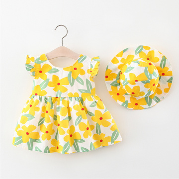 Summer Baby Girl Dress Print Flower Baby Dress + Hat 2Pcs Girl Clothes Set Bohemia Style Beach Dress Infant Toddler Kids Clothes
