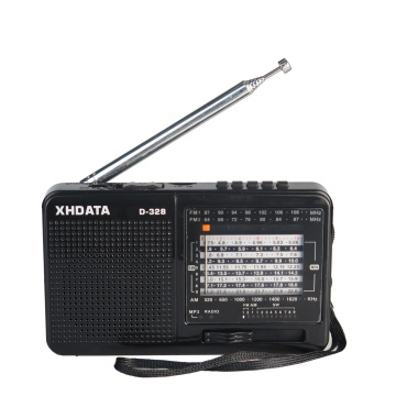 XHDATA D-328 Black Portable Radio AM FM SW 12 Bands with DSP/MP3 Music Player and TF Card Slot Packed with Rechargeable Battery