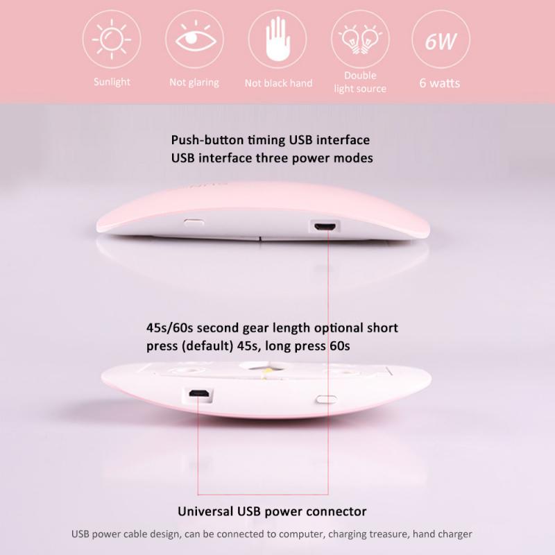 Portable 6W Mini Nail Lamp Pink White Nail Dryer Machine UV LED Lamp Micro Home Use Drying Lamp For Gel Varnish