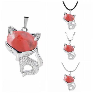 Cherry Quartz Luck Fox Necklace for Women Men Healing Energy Crystal Amulet Animal Pendant Gemstone Jewelry Gifts