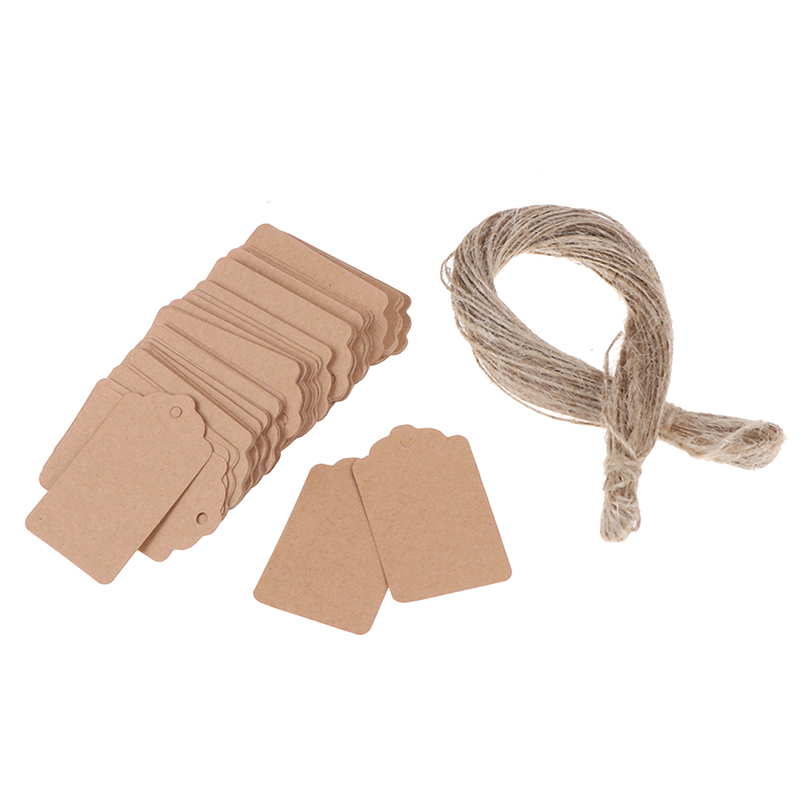 50/100Pcs With String 20m Blank Kraft Jewelry Price Label String Price Tags Gift Cards