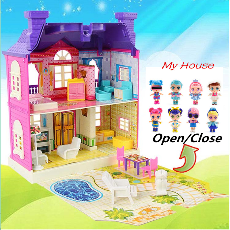 DIY Doll House For LOL Doll Princess Dollhouses Villa Castle With Furnitures Simulation Dream Girl Assembling Toy Gifts for Kids