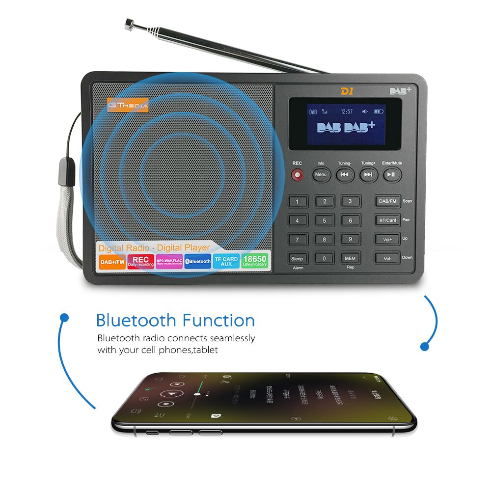 High Quality Radio Professional GTMedia D1 DAB Radio Stero For UK EU With Bluetooth Built-in Loudspeaker Easy Operation Black