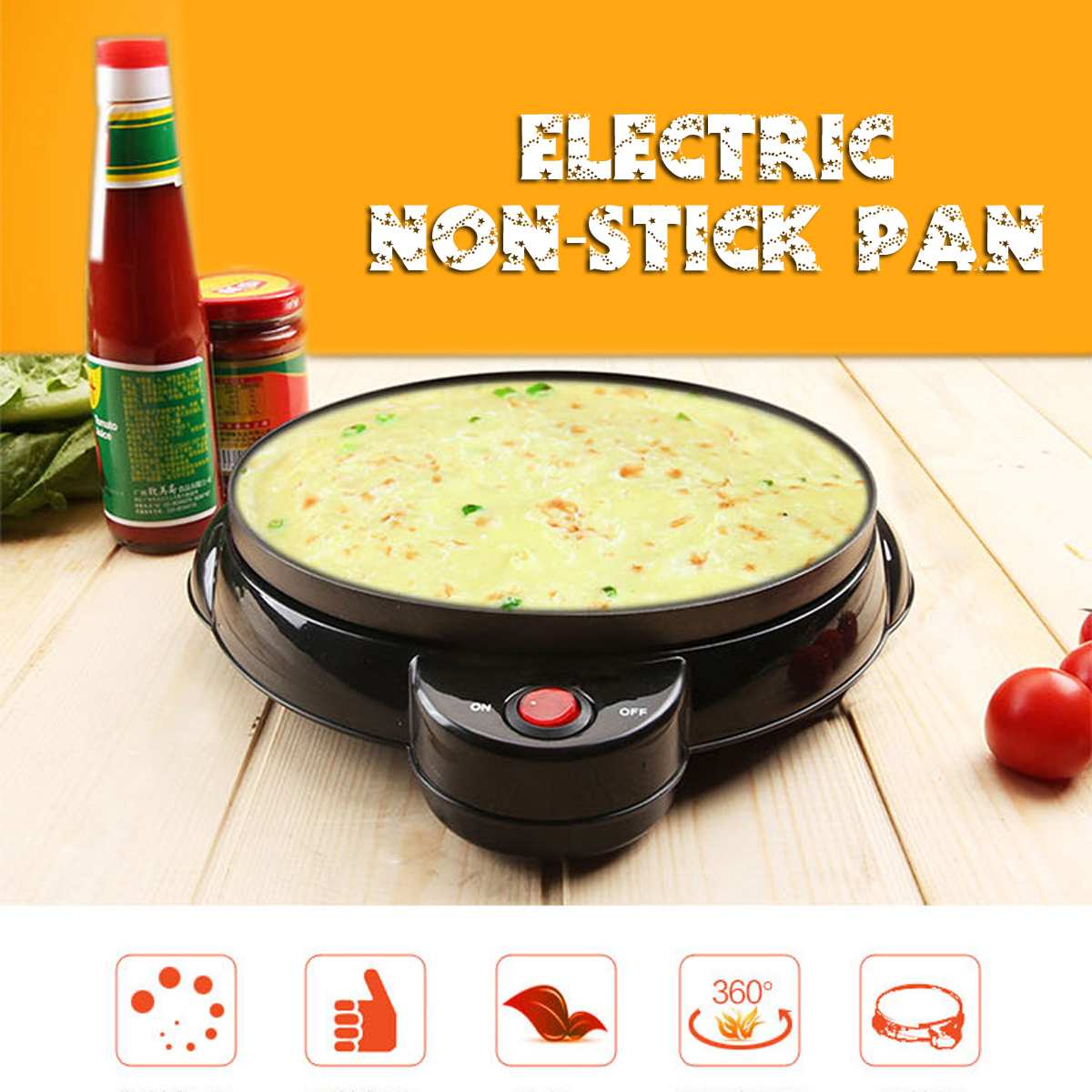 220V 650W Household Non-Stick Crepe Maker Pan Electric Pancake Cake Machine Frying Griddle Portable Kitchen Baking Tool +Turner