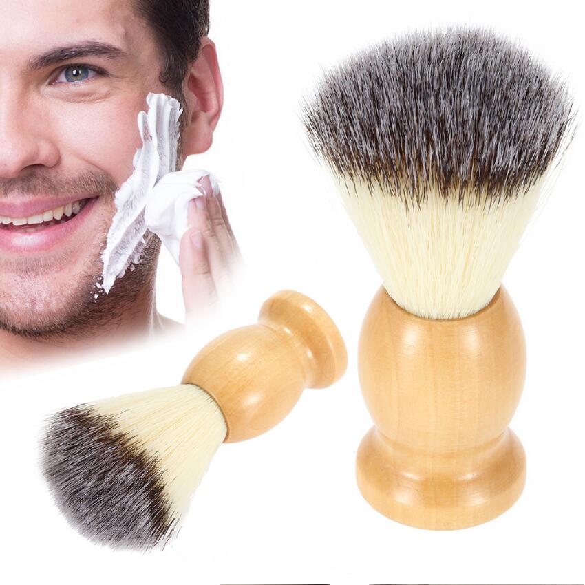 Men Shaving Brush with Wooden Handle Nylon Facial Beard Cleaning Brush Safety Razor Brush for Men Barber Tool Salon Accessaries