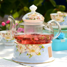 Glass Teapot Ceramic Tea Warmer Stove Suit Bone China Flower Tea Pot Heat-resisting Glass Teaset