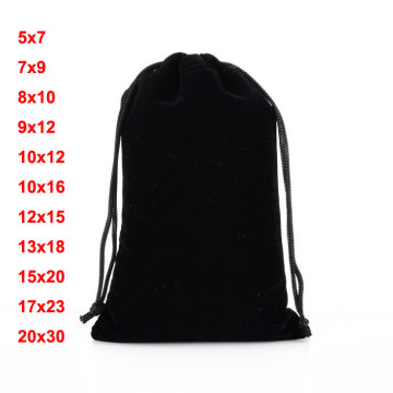 50pcs/lot 7x9, 10x12, 17x23, 20x30cm Black Velvet Bags Drawstring Pouches For Jewelry Beads Gift Storage Packing Bag Custom Logo