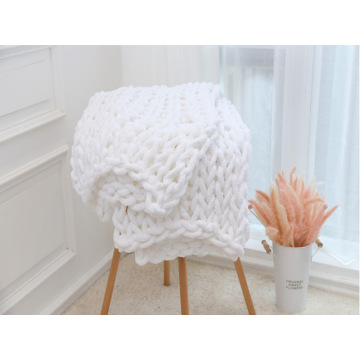 Nordic Soft Hand Chunky Knitted Chenille Blanket Thick Yarn Wool-like Polyester Bulky Winter Warm Knitted Blankets Sofa Bed Home
