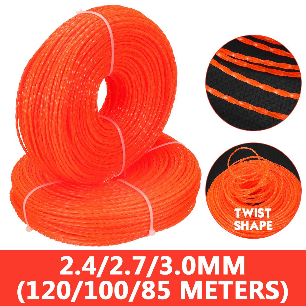 2.4/2.7/3.0mm Grass Trimmer Line Strimmer Brushcutter Trimmer Nylon Rope Cord Line Long Spiral Twist Design Roll Grass Rope Line