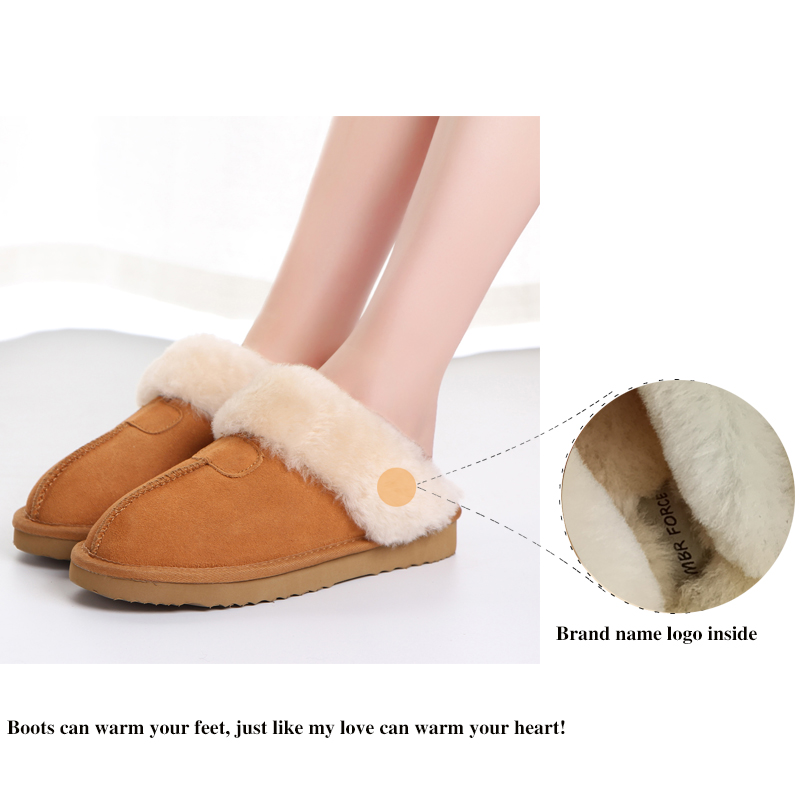 MBR FORCE Natural Fur Slippers Fashion Female Winter Slippers Women Warm Indoor Slippers Quality Soft Wool Lady Home Shoes
