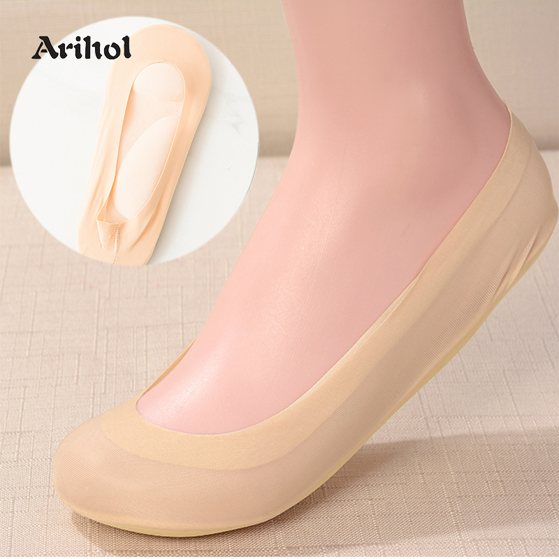 3 Pairs/Lot 3D Sponge Padded Socks Women's No Show Cushion Liner Ice Silk Boat Sock Foot Pain Relief Arch Support Insole Sock